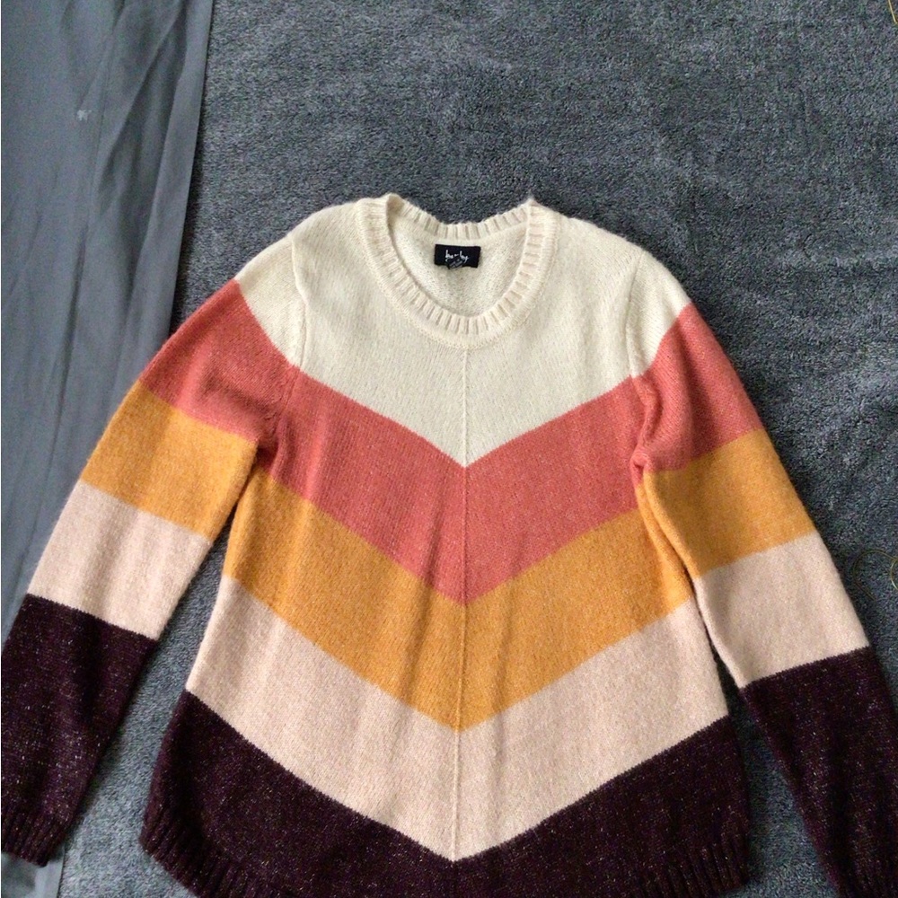 by & by Cream and Pink Chevron Crew Neck Sweater